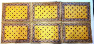 Pierre Deux French Placemats Set 6 Toile Yellow Red Blue Floral Handmade Quilted