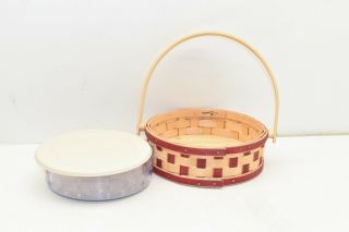 Longaberger Small Pie Basket W/ Plastic Protector 40347 & Lid 40345 2 1/2 " Tall