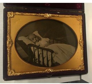 Mathew Brady 1850s Post Mortem Daguerreotype 1/2 Plate Of Child In Hospital Bed