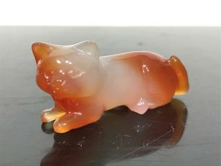 Vtg Chinese Carved Agate Kitty Cat Miniature Art Statue Sculpture Figurine 33.  6g
