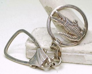 Vintage Italian Italy Sterling Silver Alligator Design Unisex Key Chain