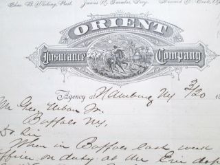 1898 Orient Insurance Co.  Hamburg Ny Letter To George Urban Indian Game Cockerel
