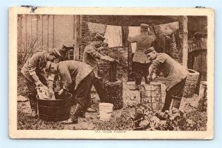Postcard Wwi German Soldiers Washing Clothes G17