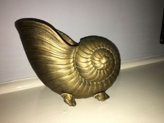 Vintage Brass Snail Shell Planter Vase Pot