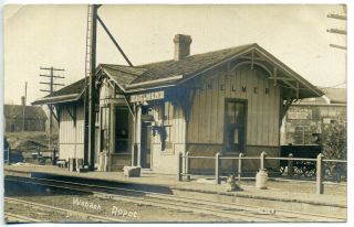 Real Photo Postcard Rppc Helmer Indiana Train Depot Wabash Railroad 1900 