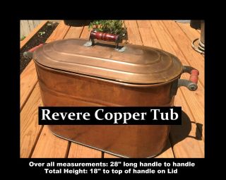Large Revere Antique Copper Wash Tub/ice Chest/planter W/lid