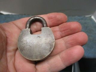 Half moon shaped old brass padlock lock SAFE with a key.  n/r 3