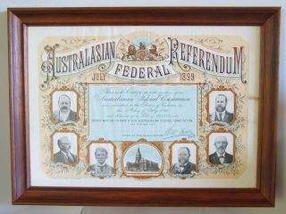 Framed 1899 Referendum Australian Federal Constitution Certificate For Victoria