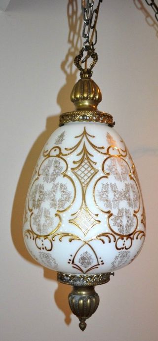 Large 24 " Mid Century Modern Hollywood Regency Swag Lamp Hanging Light Glass