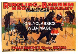 Ringling Brother Barnum Bailey Roller Skating Bear - Dancing - Bicycle Circus Poster