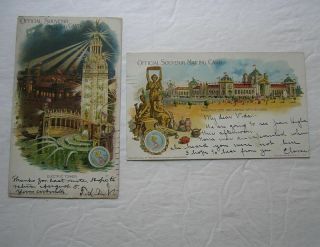 (2) Buffalo Ny 1901 Pan American Exposition Official Postcards Cancels Hj5329