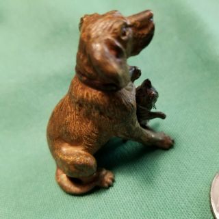 Antique Vienna Austrian Cold Painted Bronze Dog And Cat Miniature.  Authentic Age