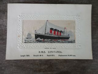R.  M.  S.  Lusitania Cunard Line Woven Silk Stevengraph Postcard Ww1 Disaster