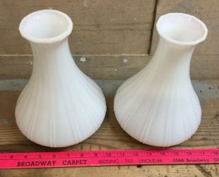 Set Of 2 White Milk Glass Angle Lamp Ribbed Chimneys Shades 9” Vintage 4