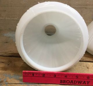 Set Of 2 White Milk Glass Angle Lamp Ribbed Chimneys Shades 9” Vintage 6