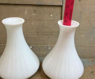 Set Of 2 White Milk Glass Angle Lamp Ribbed Chimneys Shades 9” Vintage 7