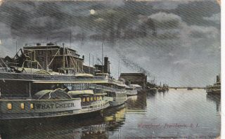 Providence,  Ri,  What Cheer Steamer At Dock,  Night With Moon,  1906,  Postcard