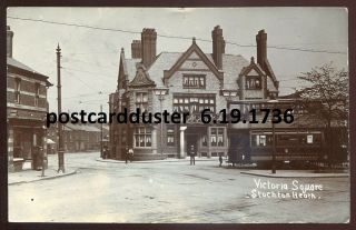 1736 - England Stockton Heath 1909 Cheshire.  Victoria Square.  Tram.  Real Photo Pc