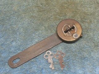 Very Unusual Old Hasp Lock T.  C.  Prouty.  No Padlock.  With 2 Key.  N/r