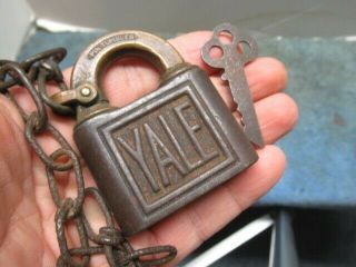 Old Yale Ptpk Push Padlock Lock.  With A Chain Loop On The Shackle.  W/key.  N/r