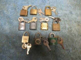 10 Different Old Miniature Padlock Lock Elgin Eagle Yale Lion All W/key N/r