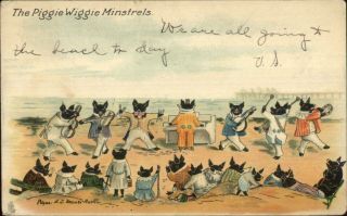Black Pigs Music On Beach Fantasy Piggie Wiggie Tuck C1910 Postcard