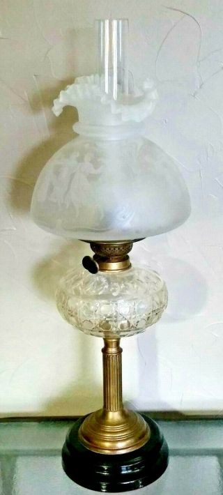 Vtg Gorgeous Antique Victorian Kerosene Banquet Lamp - Late 1800 