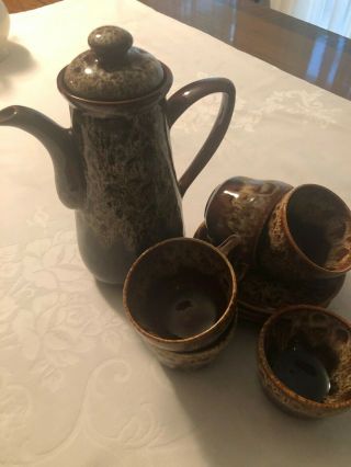 English Pottery Coffee Set For 4 Persons With Sugar Bowl And Coffee Pot