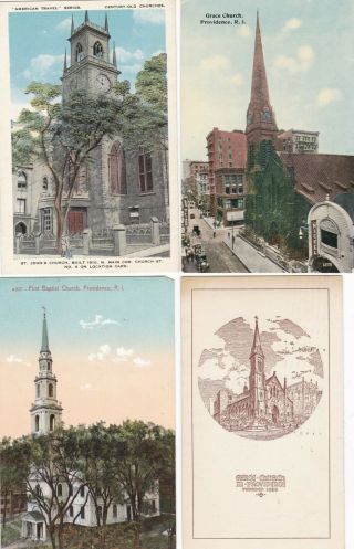 Providence,  Ri,  4 Churches Vintage.  Grace Ch Beside Nickel Sign,  & 1 Art Dr,  St John