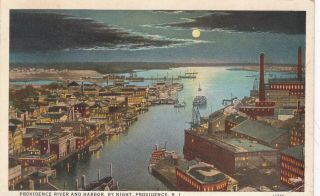 Providence,  Ri,  Providence River And Harbor,  By Moonlight,  1925,  Posted,  Stamp