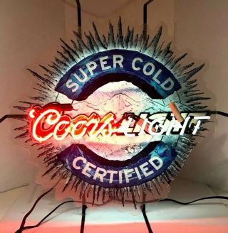 Coors Light Mountain Beer Neon Sign 27 " X 27 " Cold Certified