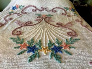 Vintage Chenille Bedspread Burst Of Flowers So Pretty 98 X 90