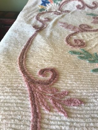 Vintage Chenille Bedspread Burst of Flowers So Pretty 98 x 90 6
