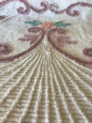 Vintage Chenille Bedspread Burst of Flowers So Pretty 98 x 90 7