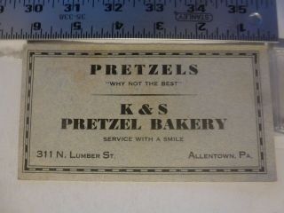 Advertising Postcard K & S Pretzel Bakery Allentown Pa 1920 