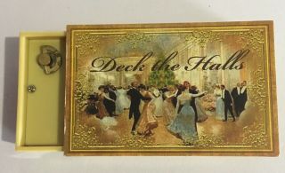 Vintage Gold Label Matchbox Melodies Animated Deck The Hall Music Box