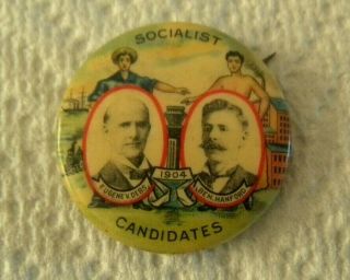 1904 Socialist Candidates Political Pinback,  Eugene V.  Debs & Ben.  Hanford 2