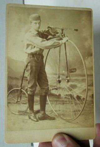 1883 Man With Early Penny Farthing Bicycle Cabinet Photograph Photo Rochester Ny