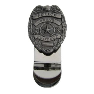 Silver Police Officer Badge Money Clip Mens Concho Card Holder Men 