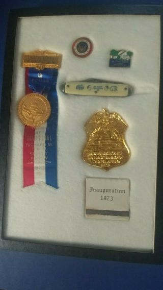 6 President Richard Nixon Inauguration Items; Police Badge,  Inaugural Medal,  Etc