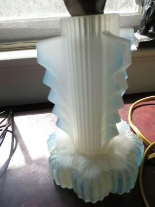 ANTIQUE ART DECO BLUE&FROSTED SATIN GLASS LAMP/15 