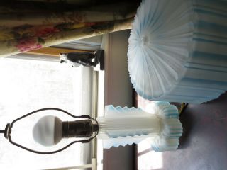 ANTIQUE ART DECO BLUE&FROSTED SATIN GLASS LAMP/15 
