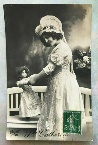 Lady Catherine Big Porcelain Doll French Fashion Vintage Postcard
