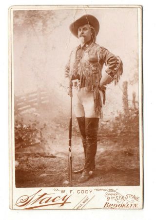 Cab Photo Col William F Cody,  Buffalo Bill Stacy Brooklyn Ny 1890s Faux Sig West