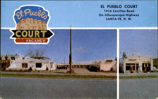 El Pueblo Court Texaco Gas Station 1950s Cars Santa Fe Mexico Nm