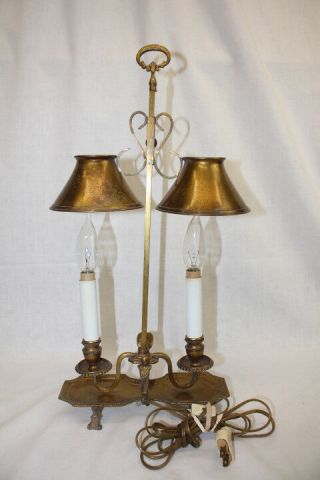 Rare Early Frederick Cooper Double Bouillotte Brass Candlestick Student Lamp 3
