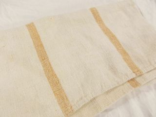 Vtg Antique Honey Gold Stripe Hemp Linen Fabric Feed Sack Grain Bag 20x43