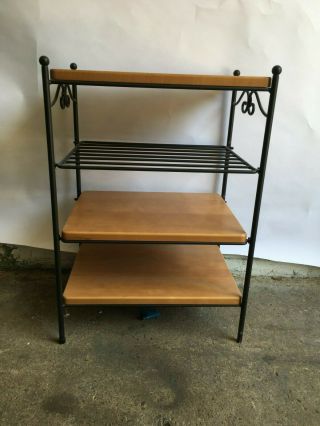 Longaberger Wrought Iron 4 Tier Stand 3 Wood Shelves Modular Table