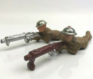 2 Antique Vintage Barclay Manoil Lead Army Soldier Toys: Prone Machine Gunner