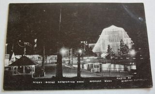 Vintage 1900s Night Scene Natatorium Park Spokane Washington State Post Card